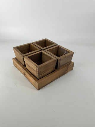 Square Wood Tray w/ 4 Removable Wood Boxes 9.25"