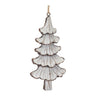 Resin brown-cream tree ornament with stacked scalloped discs and jute hanger