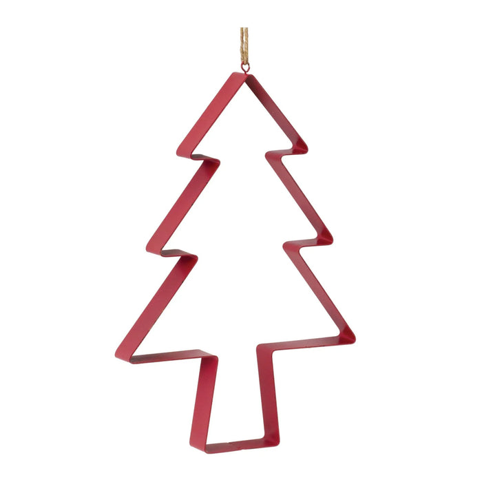 Red Metal Tree Cookie Cutter Ornament 12"H