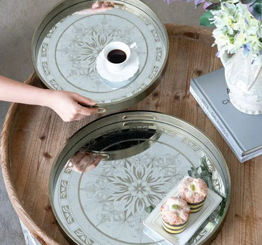 Silver Mirror Tray with Crest Large 17.5"