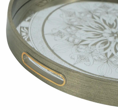 Silver Mirror Tray with Crest Large 17.5"