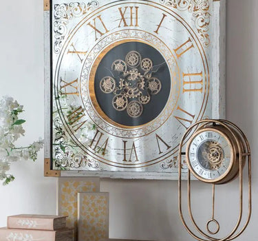 A&B Vintage Inspired Table Gear Clock 10.5" x 20" - Desk Clocks Merchandise