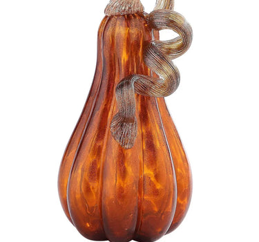 Glass Orange Pumpkin with Curly Stem 4.5"D x 9"H