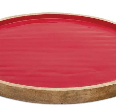 Melrose Wood Red Tray Large 12"D - Decorative Trays Merchandise