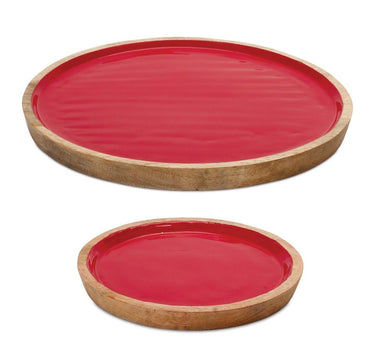 Wood Red Tray Large 12"D