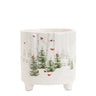 Dolomite Cardinal Pot, small 4.5-inch white ceramic planter with red cardinals in a forest pattern.