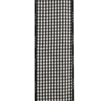 Reliant Check 2-Sided Dupione Deluxe Wired Black-White 2.5" x 10yd - Ribbons & Trim Ribbon