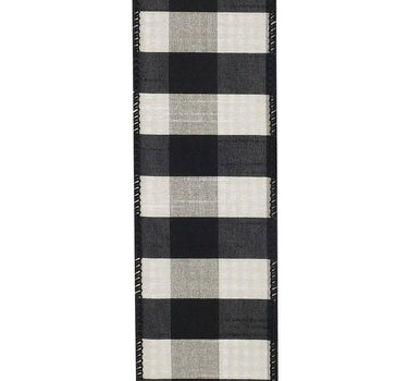 Reliant Check 2-Sided Dupione Deluxe Wired Black-White 2.5" x 10yd - Ribbons & Trim Ribbon