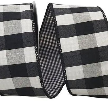 Reliant Check 2-Sided Dupione Deluxe Wired Black-White 2.5" x 10yd - Ribbons & Trim Ribbon