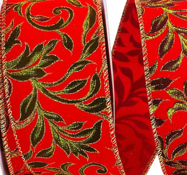 Exquisite Scroll Wired Edge Ribbon Red/Green 2.5" x 10 Yds