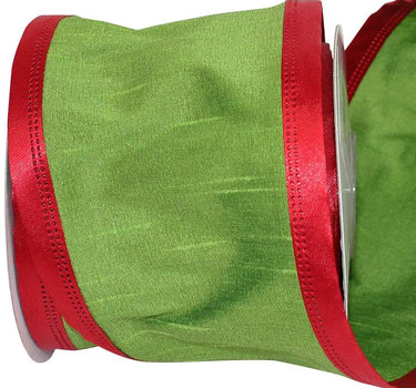 Green/Red Dupioni Wired  Ribbon 4"W x 10yd