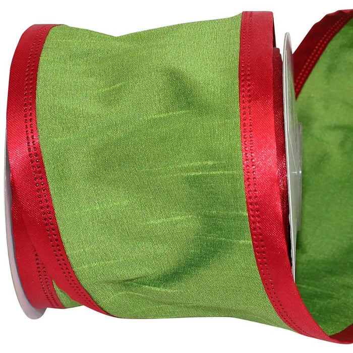 Green/Red Dupioni Wired  Ribbon 4"W x 10yd