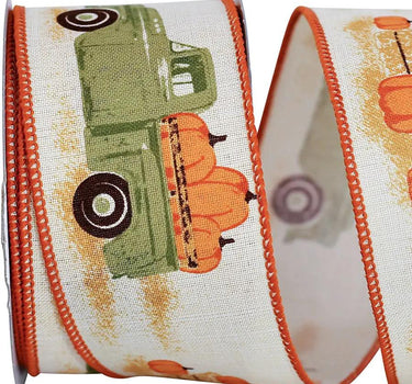 Truck With Pumpkins Linen Wired Ribbon 2.5"W x 10yd
