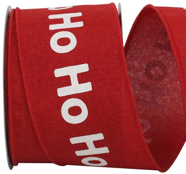 Red "Ho Ho Ho" Linen Wired Ribbon 2.5"W x 10yd
