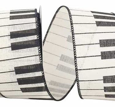 Reliant Piano Keys Linen Wired Edge Ribbon Ivory 2 1/2" 10 Yds - Ribbons & Trim Ribbon