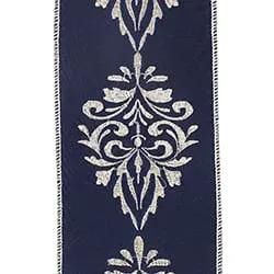Reliant Crest Dupioni Wired Ribbon Navy/Silver 4" x 5 Yd - Uncategorized Ribbon