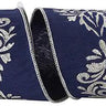 Reliant Crest Dupioni Wired Ribbon Navy/Silver 4" x 5 Yd - Uncategorized Ribbon