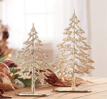 Gold metal tree sculptures by Melrose, available in two sizes.