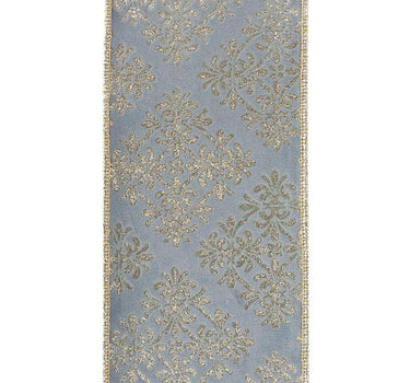 Reliant Filigree Crest Glitter Velvet Backed Wired Edge Ribbon Slate 4" 5 Yds - Ribbons & Trim Ribbon