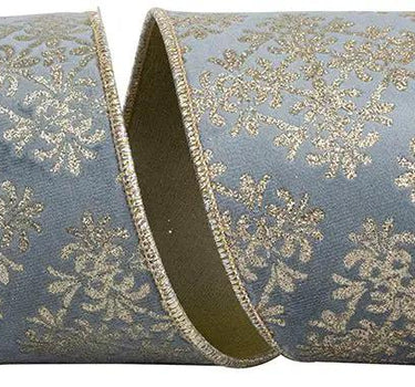 Reliant Filigree Crest Glitter Velvet Backed Wired Edge Ribbon Slate 4" 5 Yds - Ribbons & Trim Ribbon