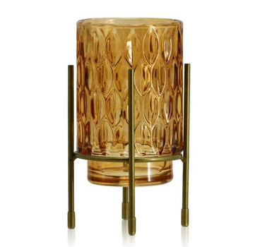 Diamond Star Amber Glass Vase with Metal Stand 3.5"D x 7.1"H - Merchandise
