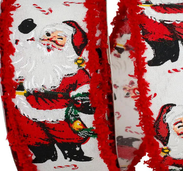 White/Red Santa Wired Ribbon 2.5"W x 10yd