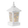 Melrose lit snowy wood lantern with snowflake cutouts, white finish, 14”H (USB)