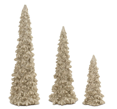 Melrose Resin GoldTree set of glittery gold trees in three sizes, 5-11 inches tall