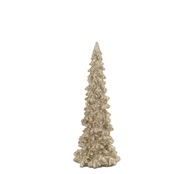 Resin GoldTree ornament by Melrose, glittery gold resin tree available in 3 sizes, 5–11 inches tall.