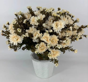 GSC Cream Mum - Potted w/ 2 Bushes - Artificial Flora Hanging Basket & Porch Pots