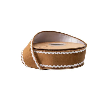 Gingerbread velvet wired ribbon with white backing, 1.5in x 10yd, La Ribbons