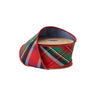 Plaid wired Dupioni ribbon, red/green/blue with blue backing, 2.5 in x 10 yd