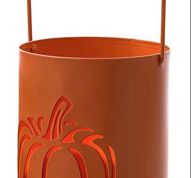 Metal cutout pumpkin can candle holder in orange by Special T