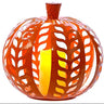 Metal leaf-cutout pumpkin with LED candle, orange metal decor, set of two, 10 in tall by Special T