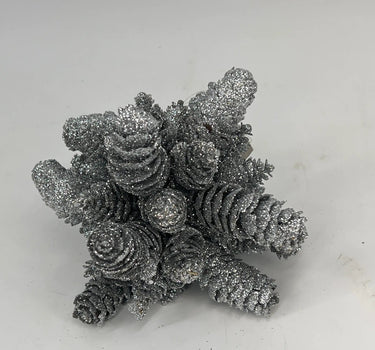 Le Fleur Silver Pine Cone Kissing Ball 6" - Silk