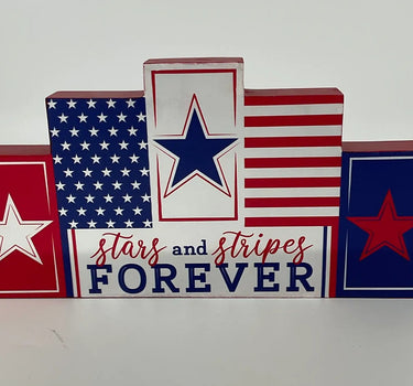 Craig Bachman Double-Sided 4th Of July Block Sign 7.5"H x 15"L - Seasonal & Holiday Decorations Art