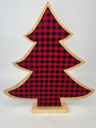 Wood/Fabric Plaid Tree 17”H