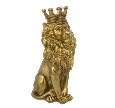 Crowned Gold Lion Statue with Realistic Detailing 7.5" x 5" x 13"