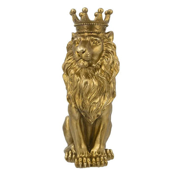 Crowned Gold Lion Statue with Realistic Detailing 7.5" x 5" x 13"