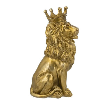 Crowned Gold Lion Statue with Realistic Detailing 7.5" x 5" x 13"
