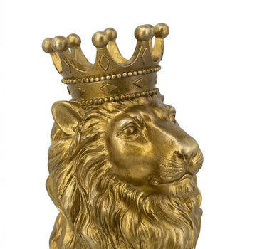Crowned Gold Lion Statue with Realistic Detailing 7.5" x 5" x 13"