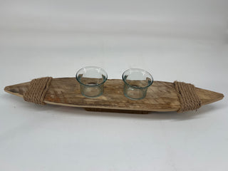 Wood Boat Tea Light Med 18.5”L