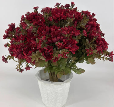 GSC Burgundy Mum - Potted w/ 2 Bushes - Artificial Flora Hanging Basket & Porch Pots