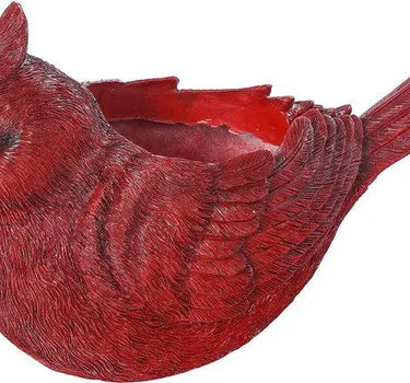 Resin Cardinal Container by Special T, red bird-shaped hollow storage container, 7.75H x 13.75L