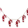 Metal candy cane garland on jute cord with 7 red-and-white striped canes and red bows