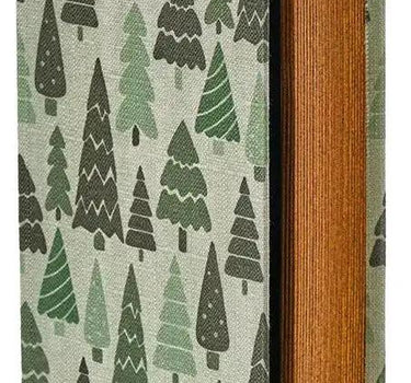 Linen Holiday Book Box (2 sizes) with forest-green tree-pattern cover and wood-toned interior