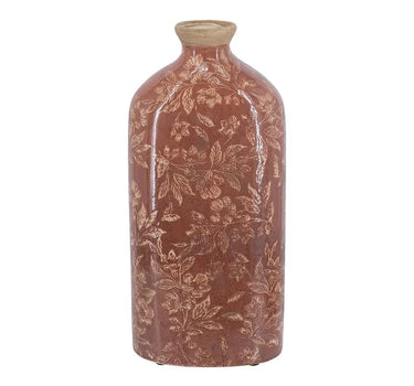 Ceramic Red Floral Motif Vase Large 7" x 14.5"