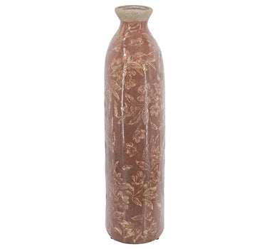 Ceramic Red Floral Motif Vase Large 7" x 14.5"