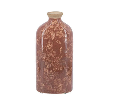 Ceramic Red Floral Motif Vase Small 5" x 10"