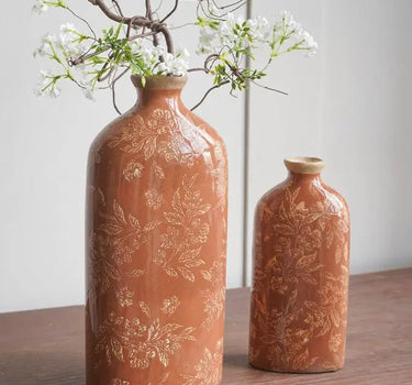 Ceramic Red Floral Motif Vase Small 5" x 10"